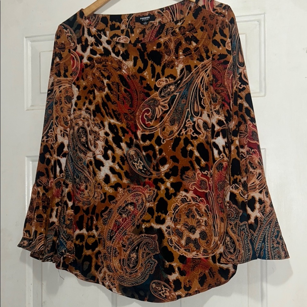 Premise Studio Paisley Leopard Blouse